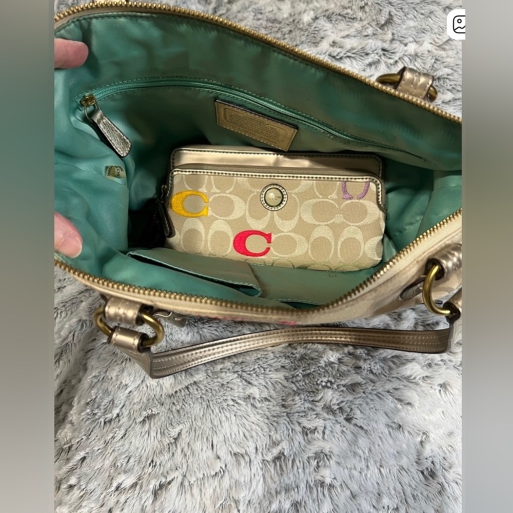 Coach Beige Signature Tote with Multicolor C Accents - Picture 10 of 13